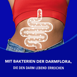 Bion3 unterstützt den Darm, wie durch die leuchtende Darstellung des Darms mit Bakterien hervorgehoben wird.