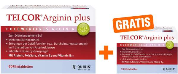 Telcor Arginin plus 60 Filmtabletten + gratis Telcor Arginin Plus 20 Filmtabletten