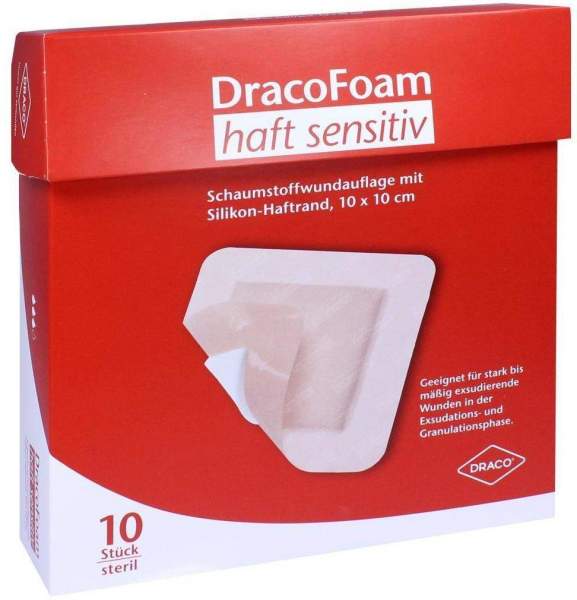 Dracofoam Haft Sensitiv Schaumstoffwundauflage 10 X 10 cm 10 Stück