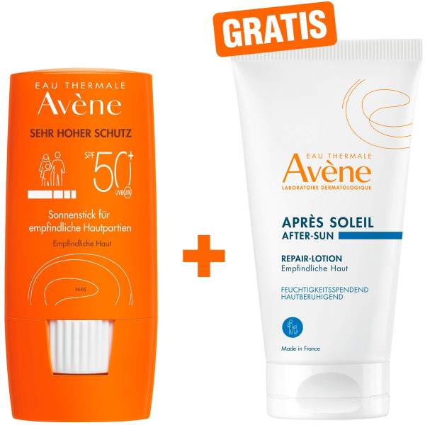 Avene Sunsitive Sonnenstick 50+ empfindliche Hautpartien + gratis Repair-Lotion nach der Sonne 50 ml