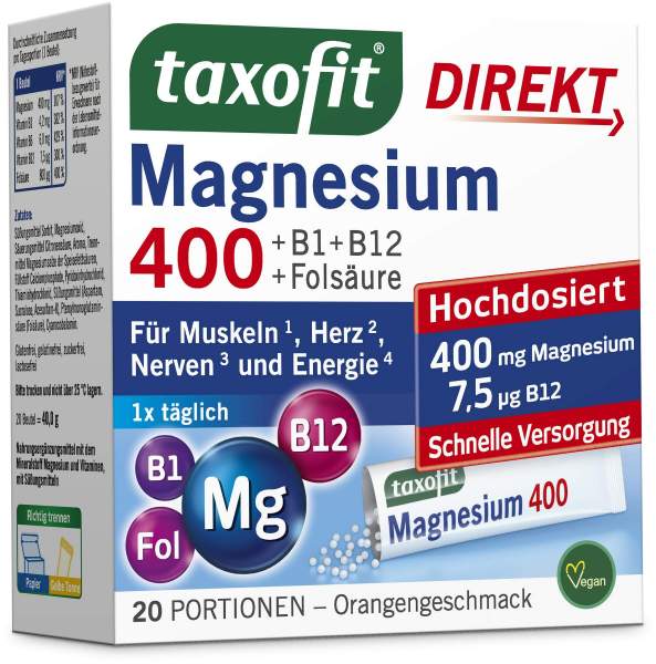 Taxofit Magnesium 400 + B1 + B6 + B12 + Folsäure 800 µg 20 Portionen