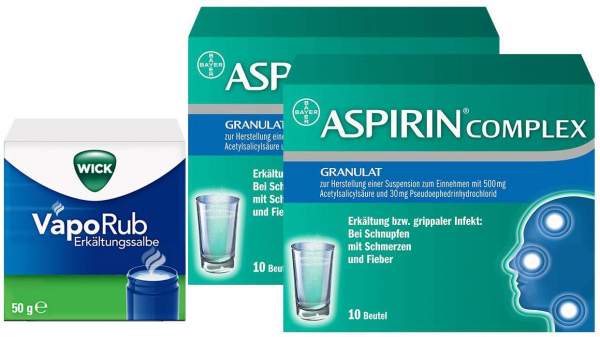 Sparset Erkältung Wick VapoRub 50 g Erkältungssalbe + Aspirin Complex 2 x 10 Beutel