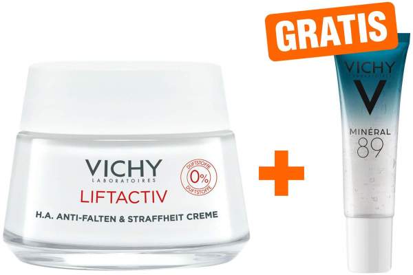 Vichy Liftactiv Hyaluron Creme ohne Duftstoffe 50 ml + gratis Mineral 89 10 ml Probe