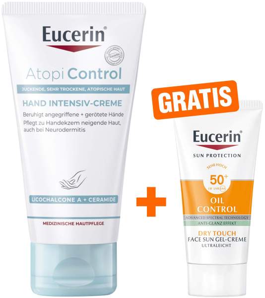 Eucerin AtopiControl Hand Intensiv 75 ml Creme + gratis Eucerin Sun Gelcreme Oil Control 20 ml