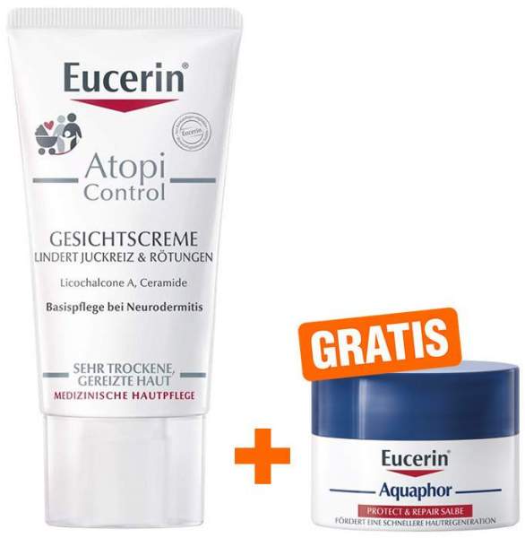 Eucerin AtopiControl Gesichtscreme + gratis Aquaphor Repair-Salbe 7 ml
