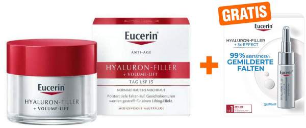 Eucerin Volume Filler Tagespflege norm.-Mischhaut 50 ml + gratis Hyaluron Filler 7-Tage Serum-Konzentrat 3 Ampullen