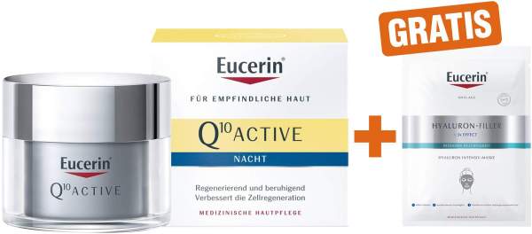 Eucerin Q10 Active Antifalten Nachtpflege 50 ml Creme + gratis Anti Age Hyaluron Filler Intensiv Maske 1 Stück