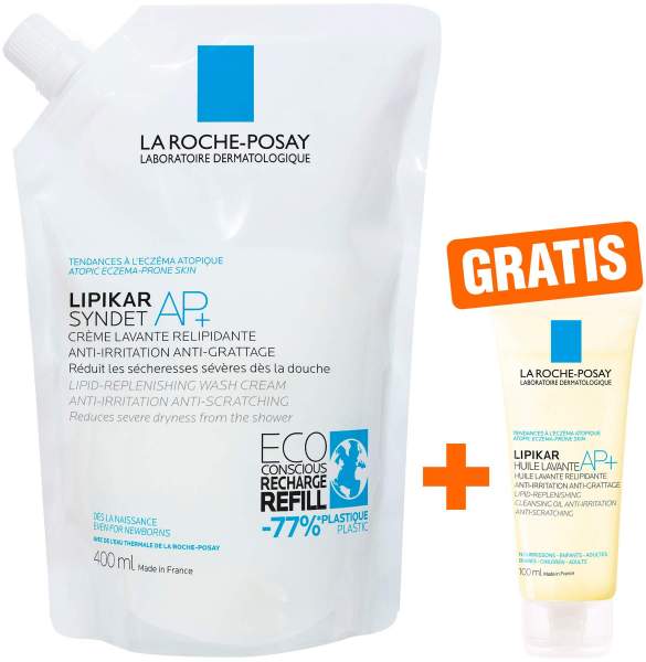 La Roche Posay Nachfüllpack Lipikar Syndet AP+ 400 ml + gratis La Roche Posay Lipikar Dusch-und Badeöl AP+ 100 ml