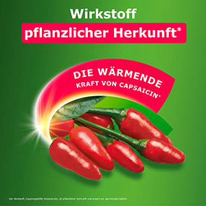 Rote Chili-Schoten symbolisieren die wärmende Kraft von Capsaicin, dem Wirkstoff pflanzlicher Herkunft.