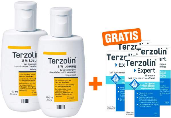 Terzolin 2% Lösung 2 x 100 ml + gratis Terzolin Expert trocken Shampoo 4 x 15 ml