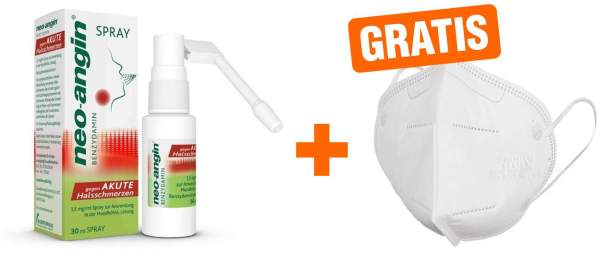 Neo Angin Benzydamin akute Halsschmerzen Spray 30 ml + gratis Atemschutzmaske JFM02 FFP2 1 Stück
