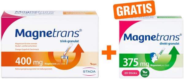 Magnetrans 400 mg trink-granulat 50 x 5,5 g + gratis Magnetrans direkt 375 mg Granulat