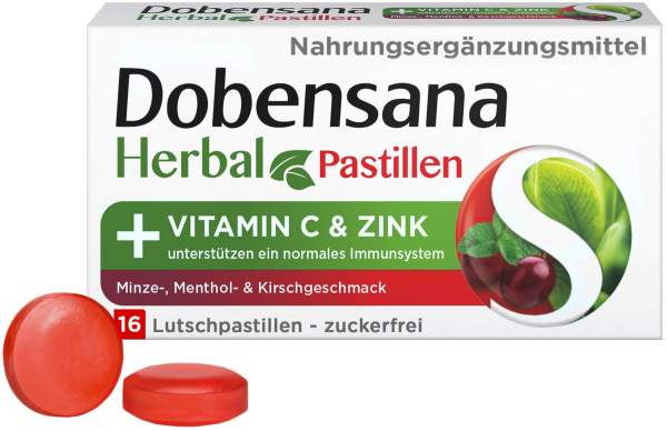 Dobensana Herbal Minze-, Menthol- &amp; Kirschgeschmack 16 Lutschpastillen