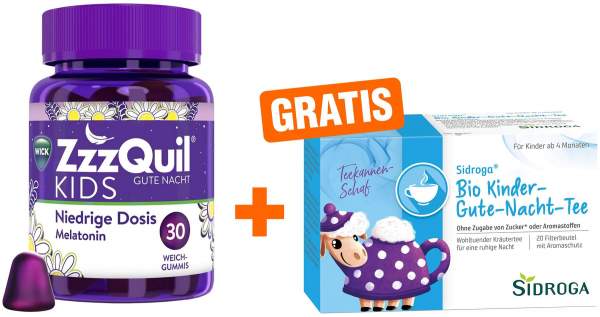 WICK ZzzQuil Kids 30 Weichgummis + gratis Sidroga Bio Kinder Gute Nacht Tee 20 Beutel