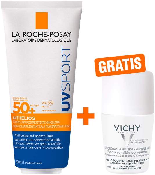 La Roche Posay Anthelios Pro Sport Wet Skin Gel LSF 50+ 200 ml + gratis Vichy Deo Roll-on Anti Flecken 48h 50 ml