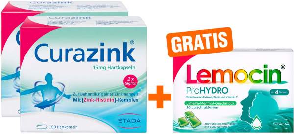 Curazink 2 x 100 Kapseln + gratis Lemocin ProHydro 2 x 20 Lutschtabletten