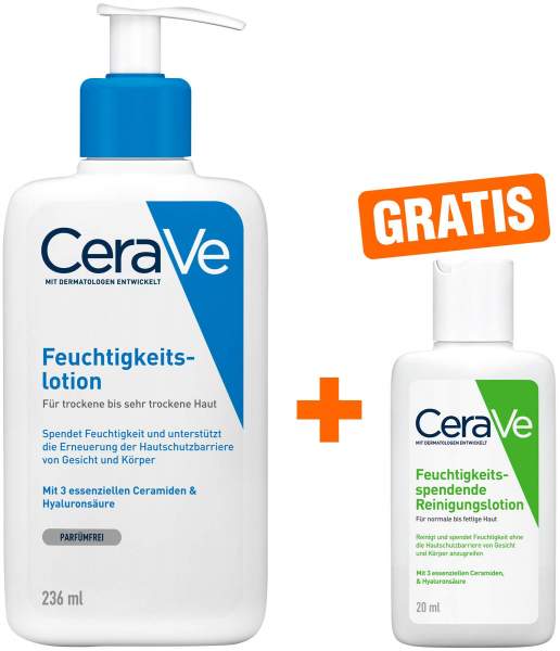 CeraVe Feuchtigkeitslotion 236 ml + gratis feuchtigkeitsspendende Reinigungslotion 20 ml