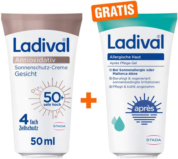 Ladival Antioxidativ Sonnenschutz Creme Gesicht LSF 50+ + gratis Ladival allergische Haut Apres Pflege-Gel 50 ml
