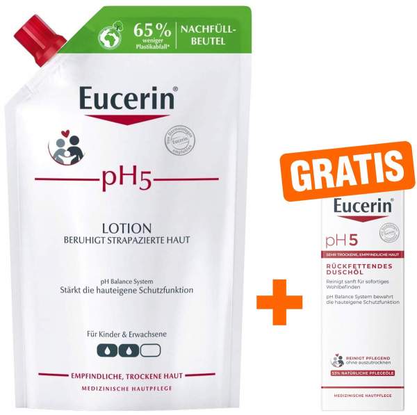 Eucerin pH5 Lotion 400ml Nachfüllbeutel + gratis Duschöl 20 ml