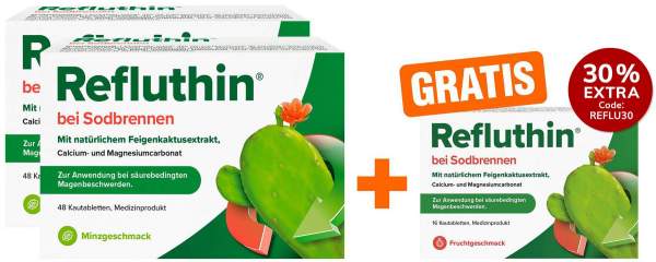 Refluthin Kautabletten Minzgeschmack 2 x 48 Stück + gratis Refluthin Kautabletten Fruchtgeschmack 16 Stück
