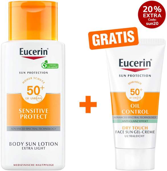 Eucerin Sun Sensitive Protect Lotion Extra Leicht LSF 50+ 150 ml + gratis Sun Gel-Creme Oil Control 20 ml