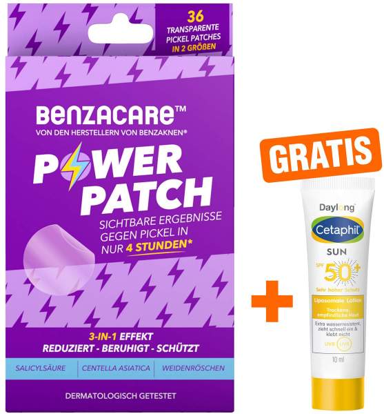 Benzacare Power Patch gegen Pickel 36 Pflaster + gratis Cetaphil Sun Daylong SPF 50+ liposomale Lotion 10 ml