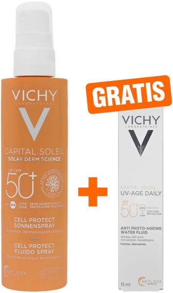 Vichy Capital Soleil Cell Protect Spray LSF 50+ 200 ml Spray + gratis Vichy Capital Soleil UV-Age Daily LSF 50+ 15 ml