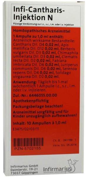 Infi Cantharis Injektion N 10 X 1 ml Ampullen