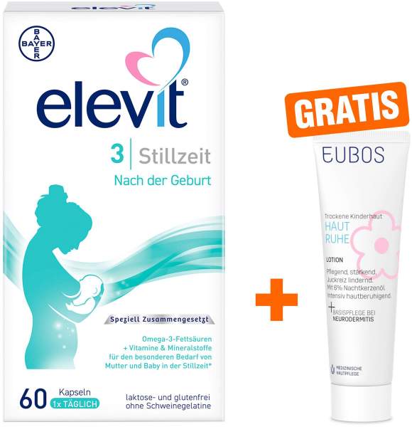 Elevit 3 Stillzeit 60 Weichkapseln + gratis Eubos Kinder Haut Ruhe Lotion 8 ml