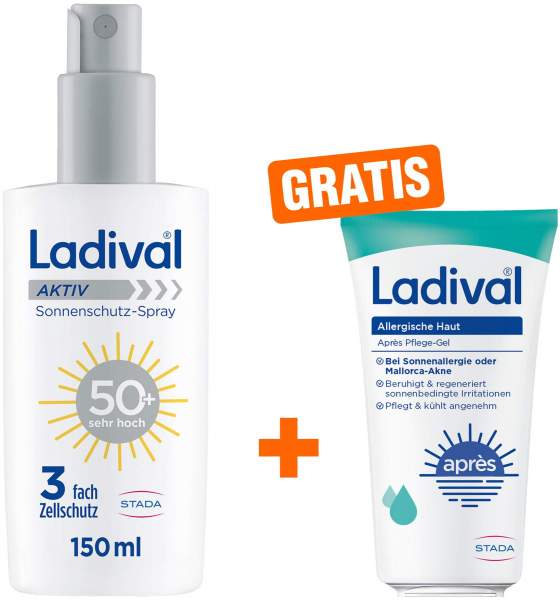 Ladival Aktiv Sonnenschutz-Spray LSF 50+ 150 ml + gratis allergische Haut Apres Pflege-Gel 50 ml