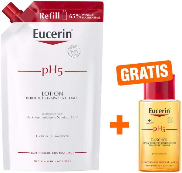 Eucerin pH5 Lotion 400ml Nachfüllbeutel empfindliche Haut + gratis pH5 Duschöl 100 ml