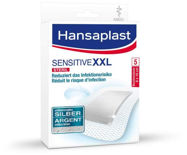 Hansaplast Med Sensitive antibakteriell XXL 8 cm x 10 cm 5 Pflaster