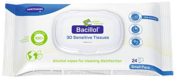 Bacillol 30 Sensitive Green Tissues 17 x 20cm Small-Pack 24 Tücher