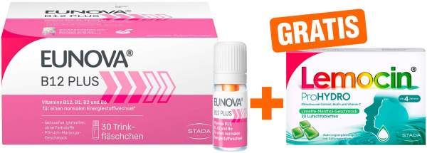 Eunova B12 Plus 30 x 8 ml Trinkampullen + gratis Lemocin ProHydro 20 Lutschtabletten