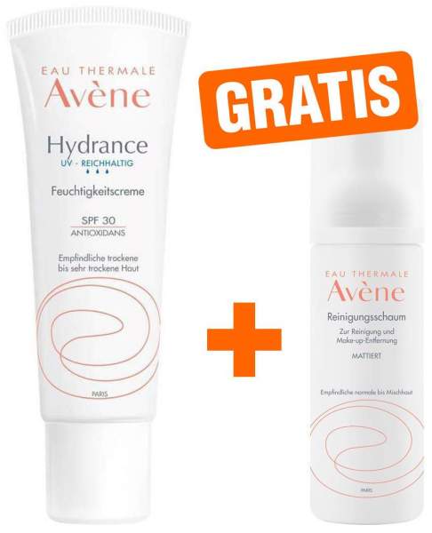 Avene Hydrance UV reichhaltig Feuchtigkeitscreme SPF 30 40 ml + gratis Reinigungsschaum 50 ml