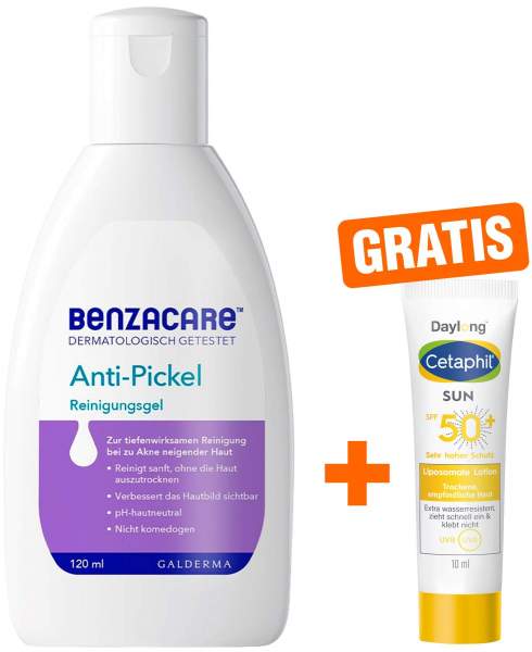 Benzacare Anti-Pickel Reinigungsgel 120 ml + gratis Cetaphil Sun Daylong SPF 50+ liposomale Lotion 10 ml