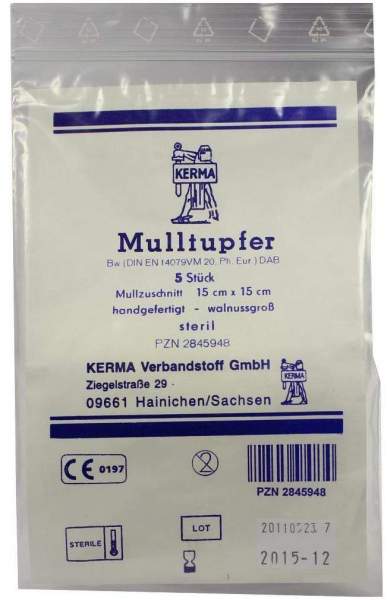 Mulltupfer 15x15cm Walnussgroß Steril 5 Tupfer