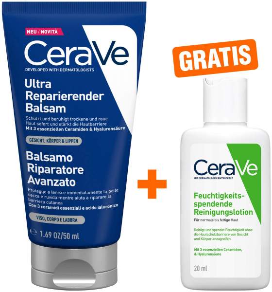 CeraVe ultra reparierender Balsam 50 ml + gratis CeraVe feuchtigkeitsspendende Reinigungslotion 20 ml