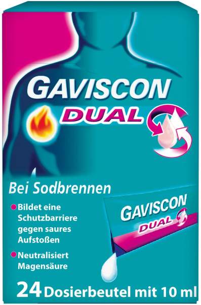 Gaviscon Dual 500 mg-213 mg-325 mg Suspension 24 x 10 ml bei Sodbrennen