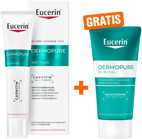 Eucerin DermoPure Clinical Mat Fluid 40 ml + gratis DermoPure Clinical Porenverfeinerndes Reinigunsggel 75 ml