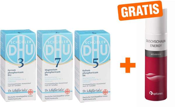 Sparset Biochemie DHU Nr.3, Nr.5, Nr.7 3 x 80 Tabletten + gratis Duschschaum energy 50 ml
