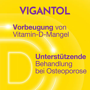Vigantol: Vorbeugung von Vitamin-D-Mangel und unterstützende Behandlung bei Osteoporose, hervorgehoben durch ein stilisiertes 