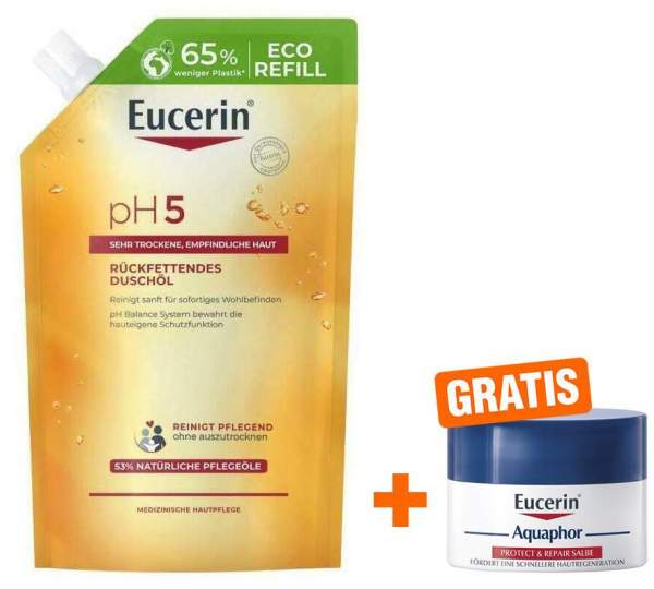 Eucerin pH5 Duschöl 400ml Nachfüllbeutel + gratis Aquaphor Repair-Salbe 7 ml