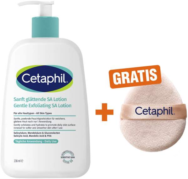 Cetaphil Sanft glättende SA Lotion für Gesicht &amp; Körper 236 ml + gratis Cetaphil Reinigungspad 1 Stück