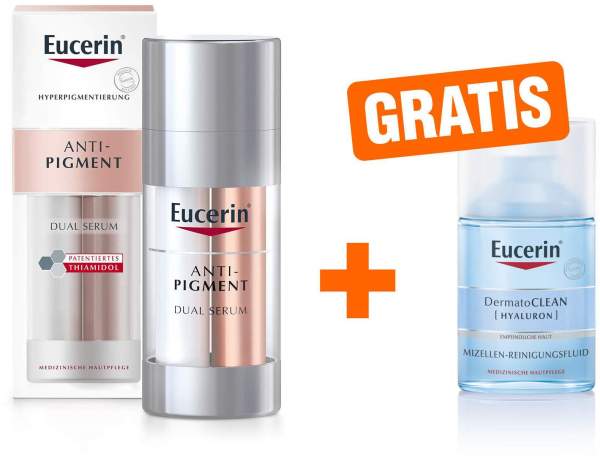 Eucerin Anti-Pigment Dual Serum 30 ml Creme + gratis Dermatoclean Mizellen Reinigung 100 ml