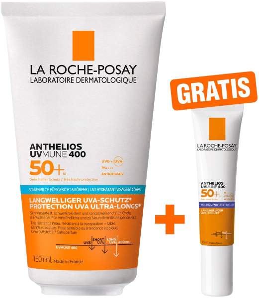 La Roche Posay Anthelios Körper + Gesicht LSF 50 150 ml + gratis La Roche Posay Anthelios Anti-Pigment Fluid 15 ml