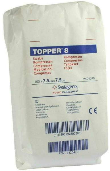 Topper 8 Kompresse Unsteril 7,5 X 7,5 cm 100 Kompressen