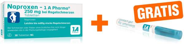 Naproxen 1A Pharma 250 mg bei Regelschmerzen 30 Tabletten + gratis Desinfektionsspray 10 ml