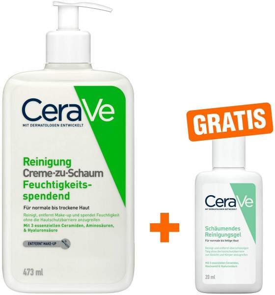 CeraVe Creme-zu-Schaum Reinigung 473 ml + gratis Schäumendes Reinigungsgel 20 ml