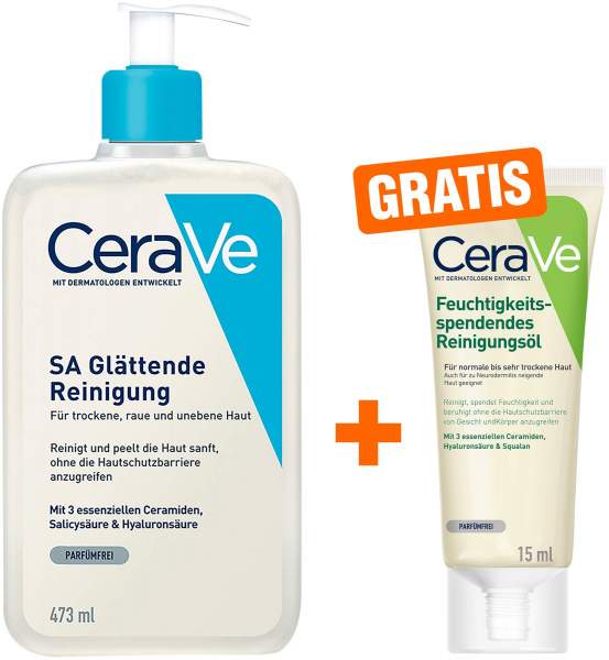 CeraVe SA Glättende Reinigung 473 ml + gratis Feuchtigkeitsspendendes Reinigungsöl 15 ml